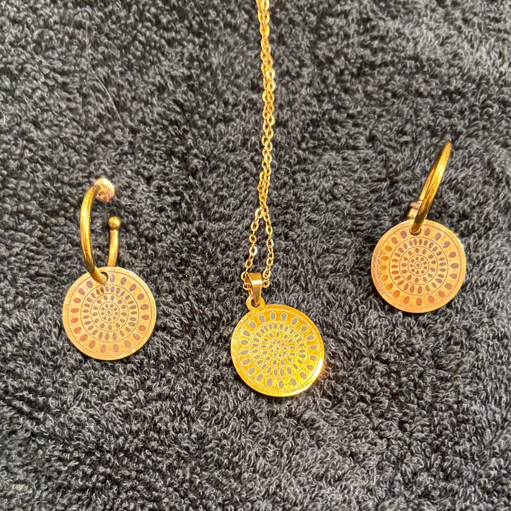Intricate Gold Earrings with Pendant Set